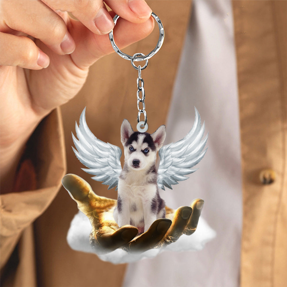 Siberian Husky On The Hands Of Jesus Key chain