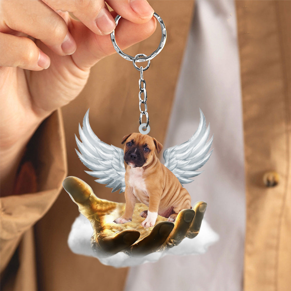 Staffordshire Bull Terrier On The Hands Of Jesus Key chain