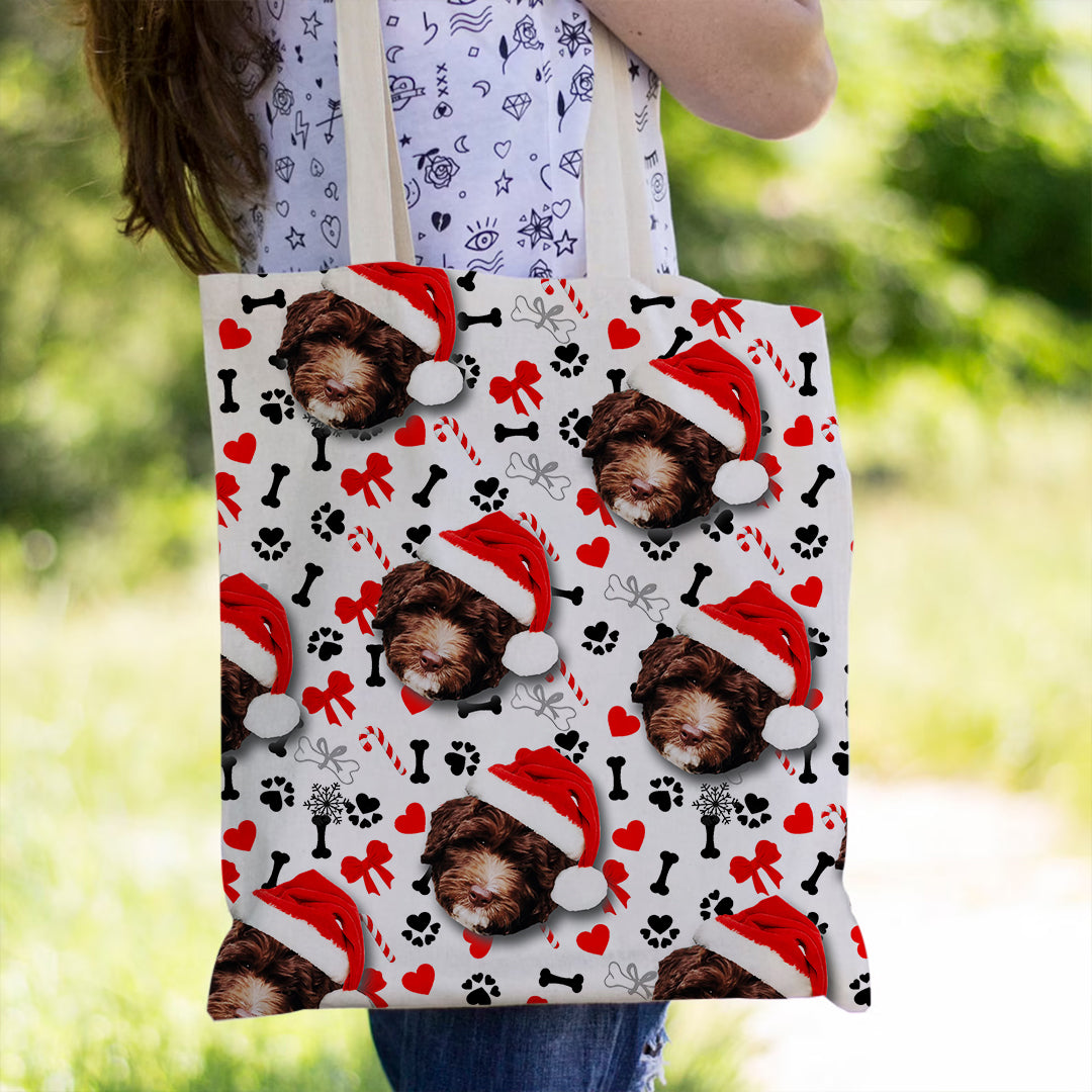 CHOCOLATE Goldendoodle All Over Print Christmas Tote Bag
