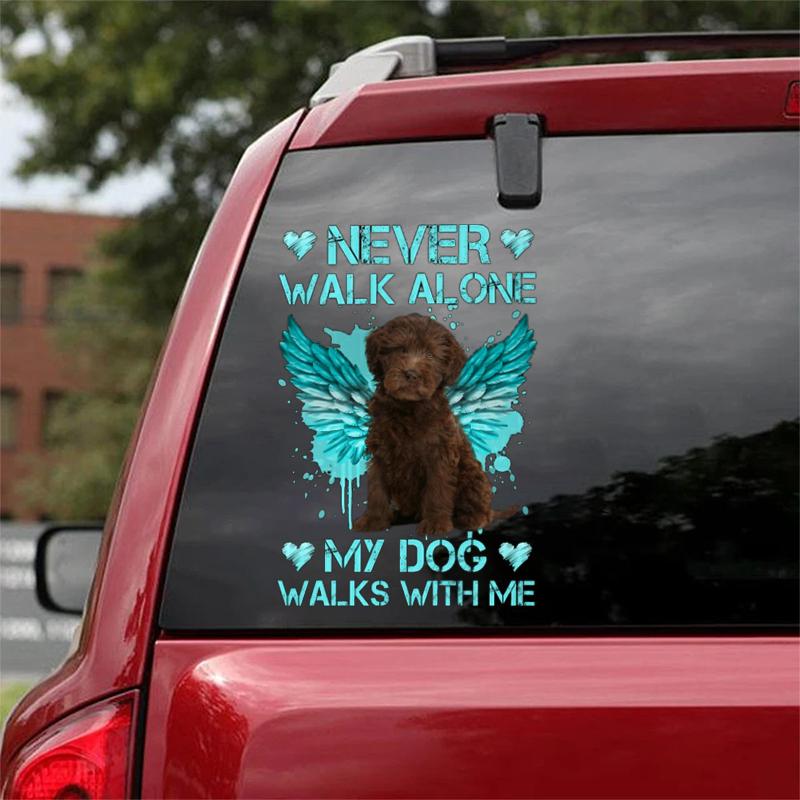 CHOCOLATE Labradoodle Walks With Me Sticker