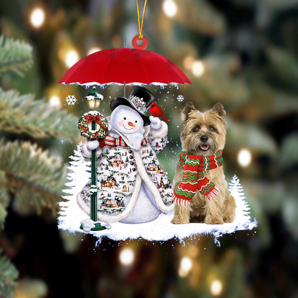 Cairn Terrier With Snowman Christmas Ornament