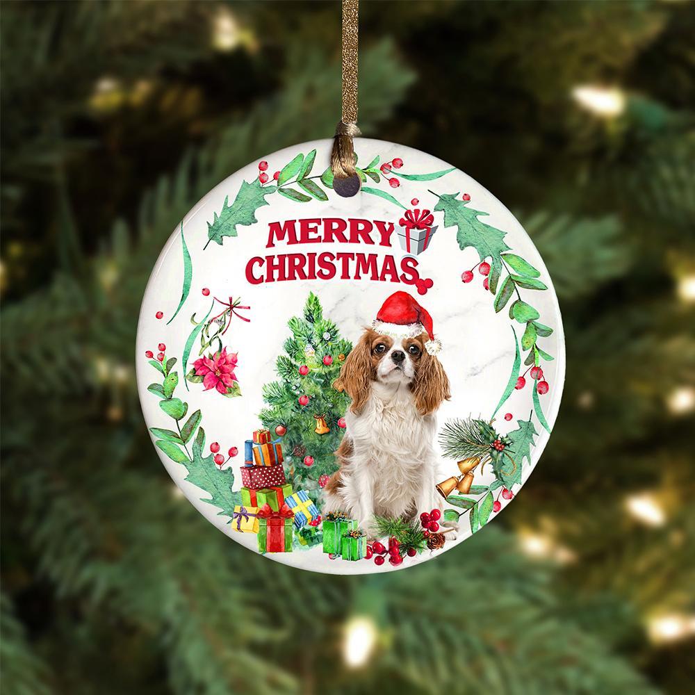 Cavalier-King-Charles-Spaniel Tree Merry Christmas Ornament (porcelain)