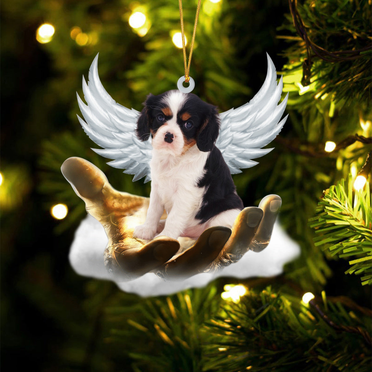 Cavalier King Charles Spaniel On The Hands Of Jesus Ornament