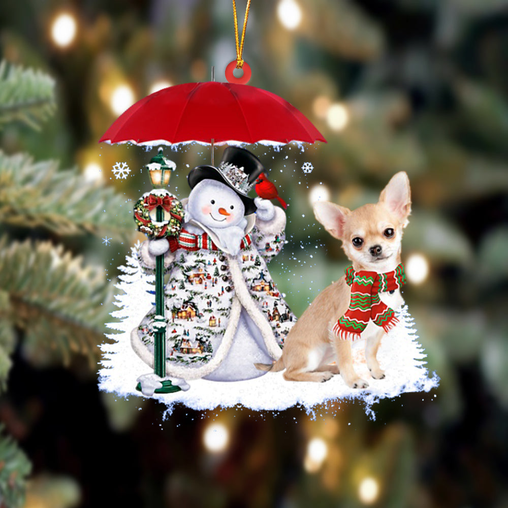 Chihuahua 2 With Snowman Christmas Ornament