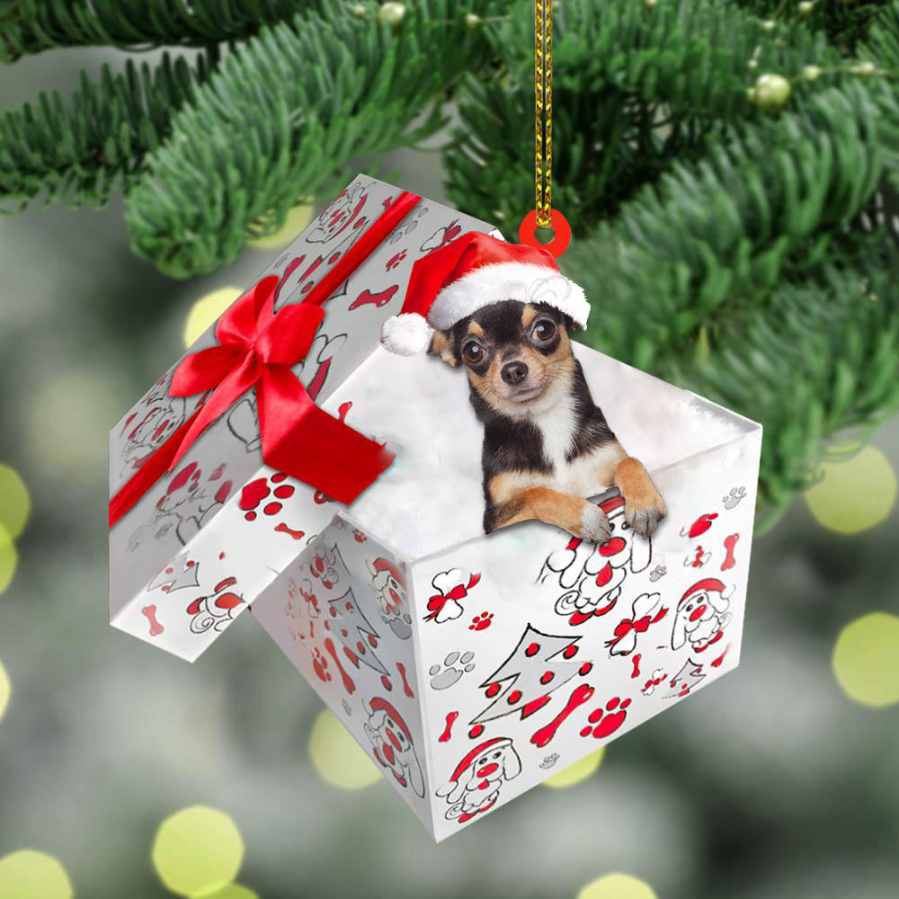 Chihuahua In Gift Box Christmas Ornament