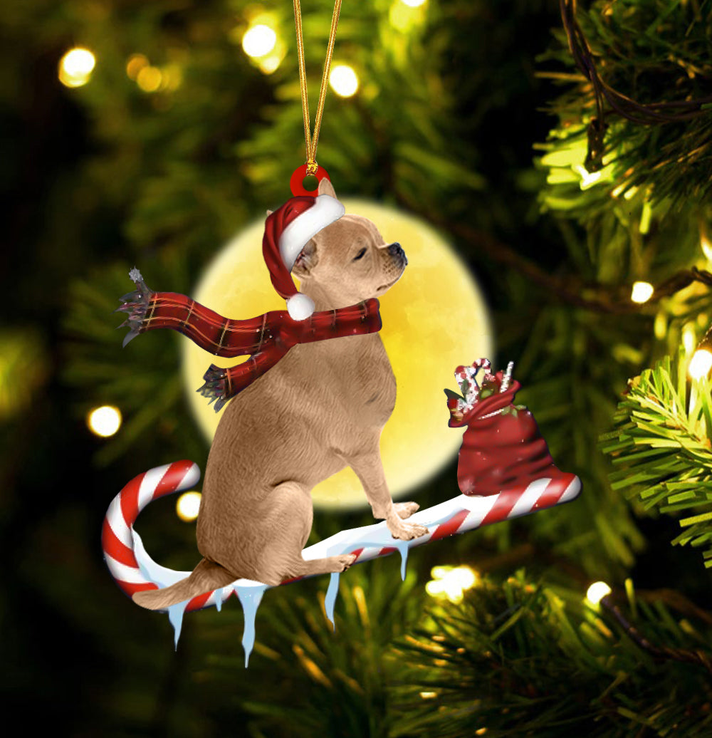 Chihuahua On The Candy Cane Christmas Ornament