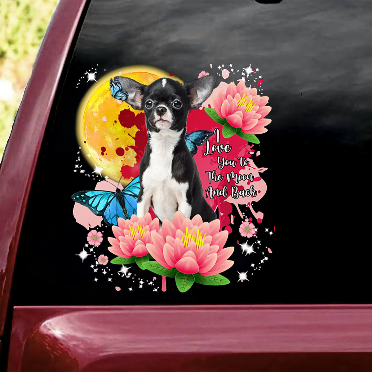 Chihuahua Flower And Moon Sticker