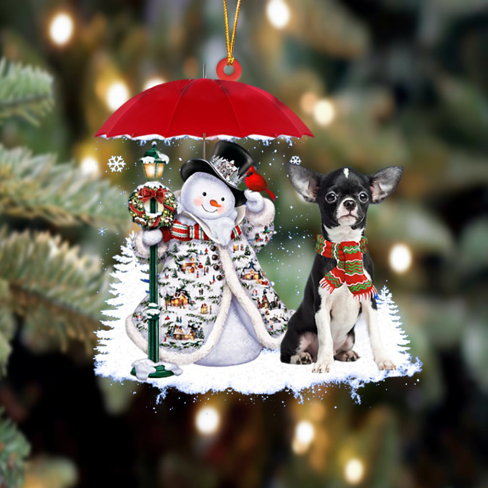Chihuahua With Snowman Christmas Ornament