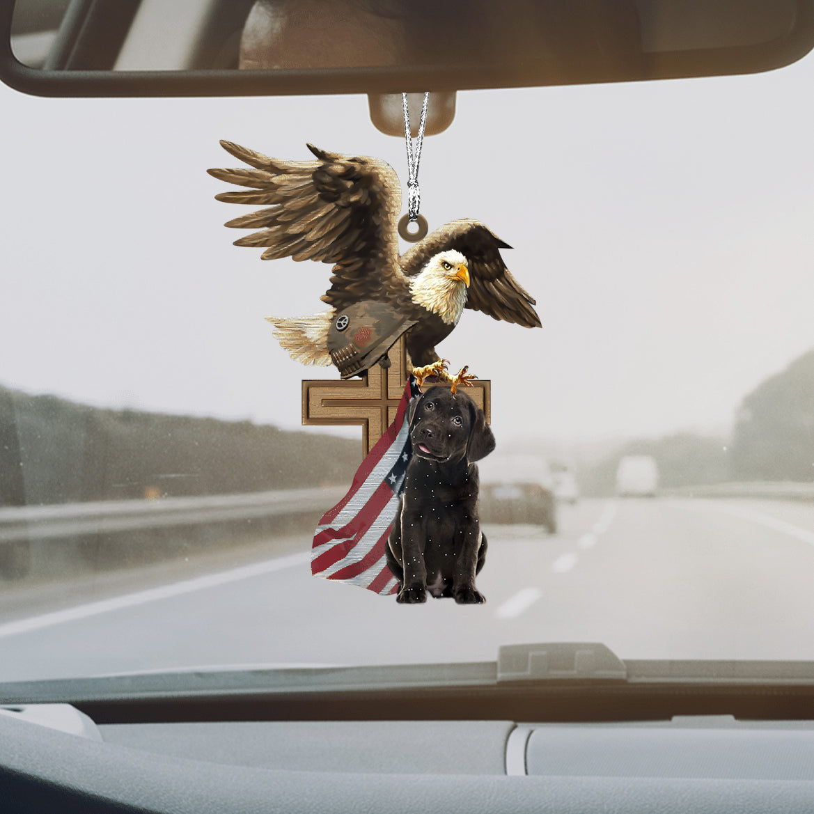 Chocolate-Labrador And Eagle American Flag Ornament