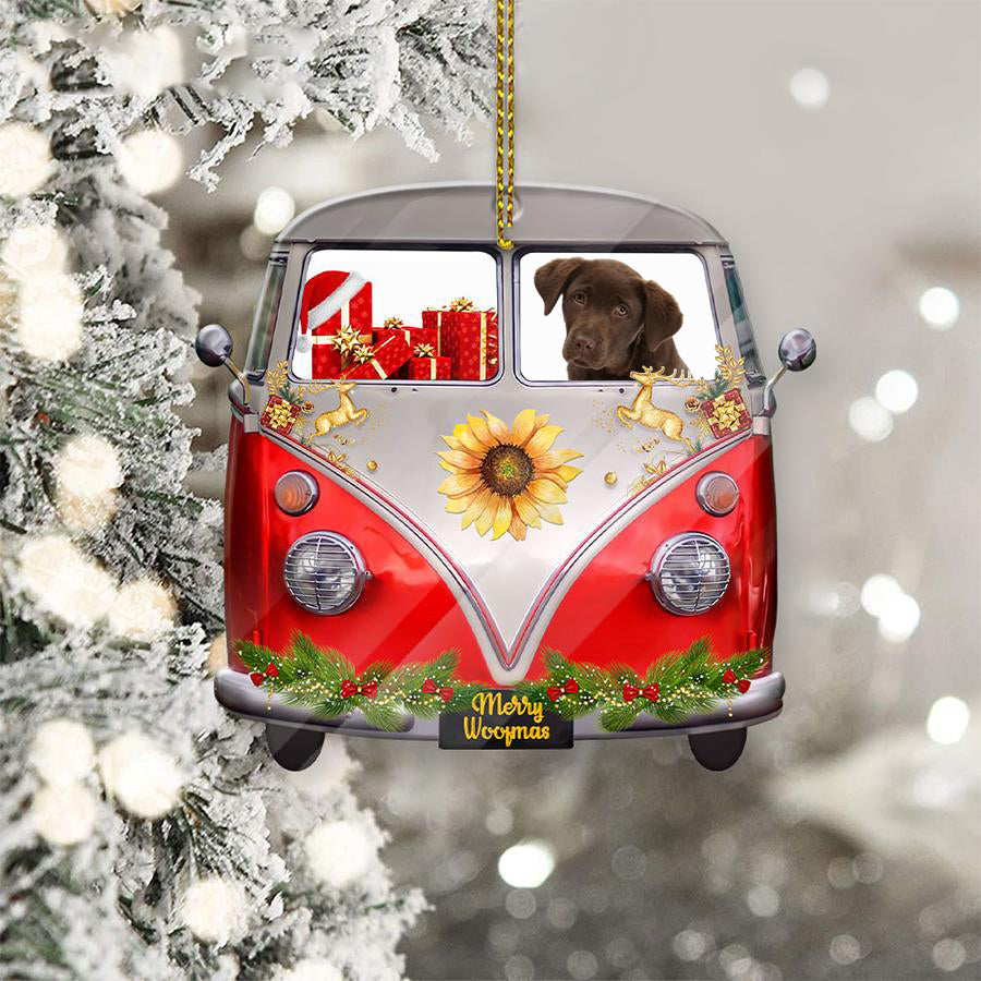 Chocolate Labrador Sit On A Truck-Two Sided Ornament