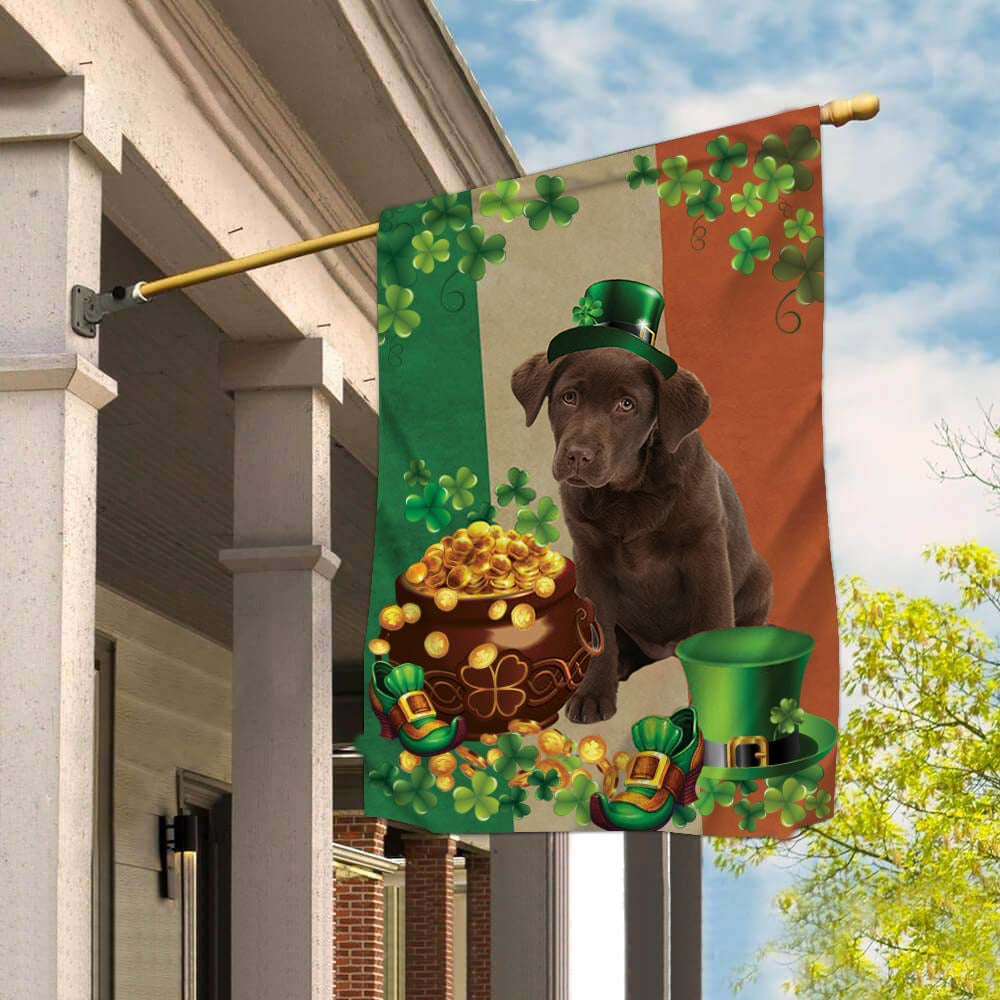 Chocolate Labrador Hello Patrick Day Home Garden Flag