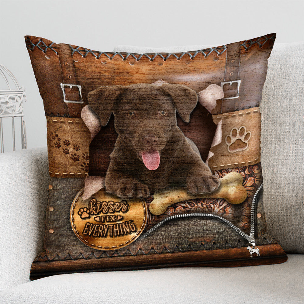 Chocolate Labrador With Bone Retro Pillowcase