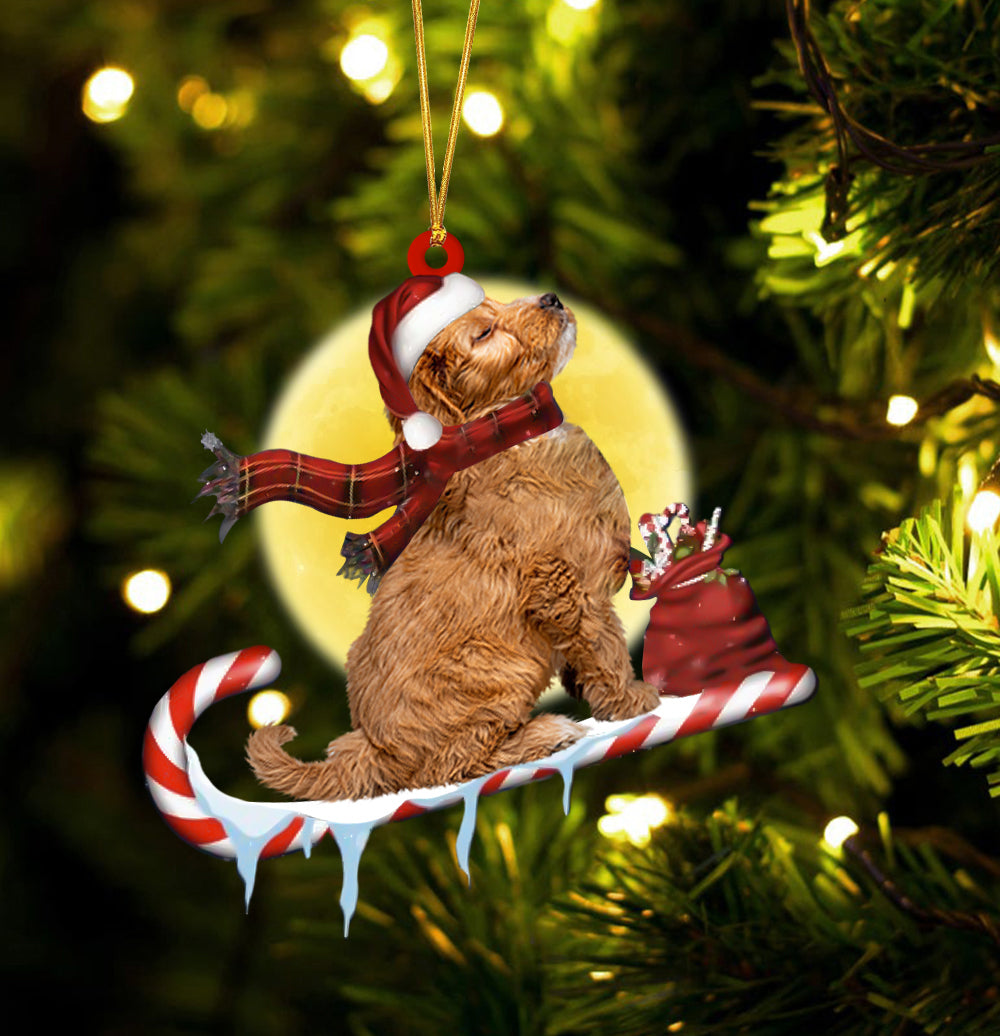 Cockapoo On The Candy Cane Christmas Ornament