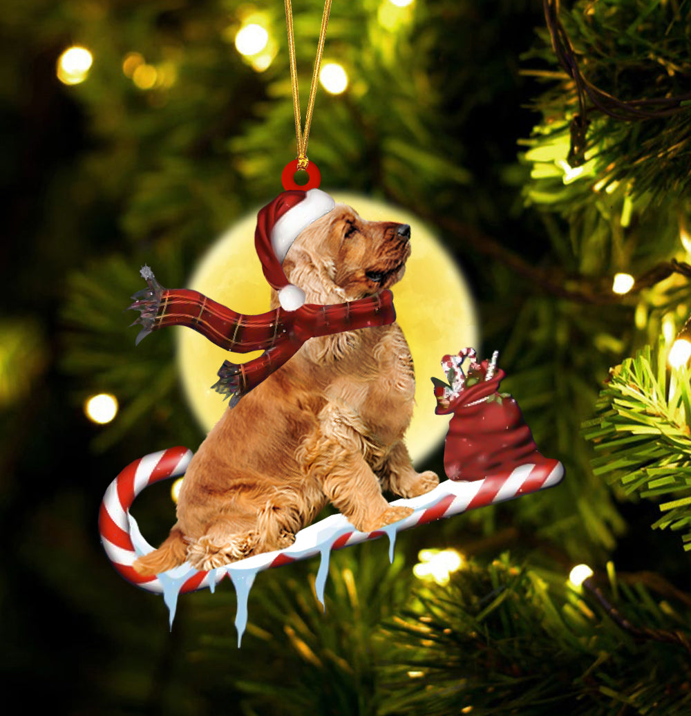 Cocker-Spaniel On The Candy Cane Christmas Ornament