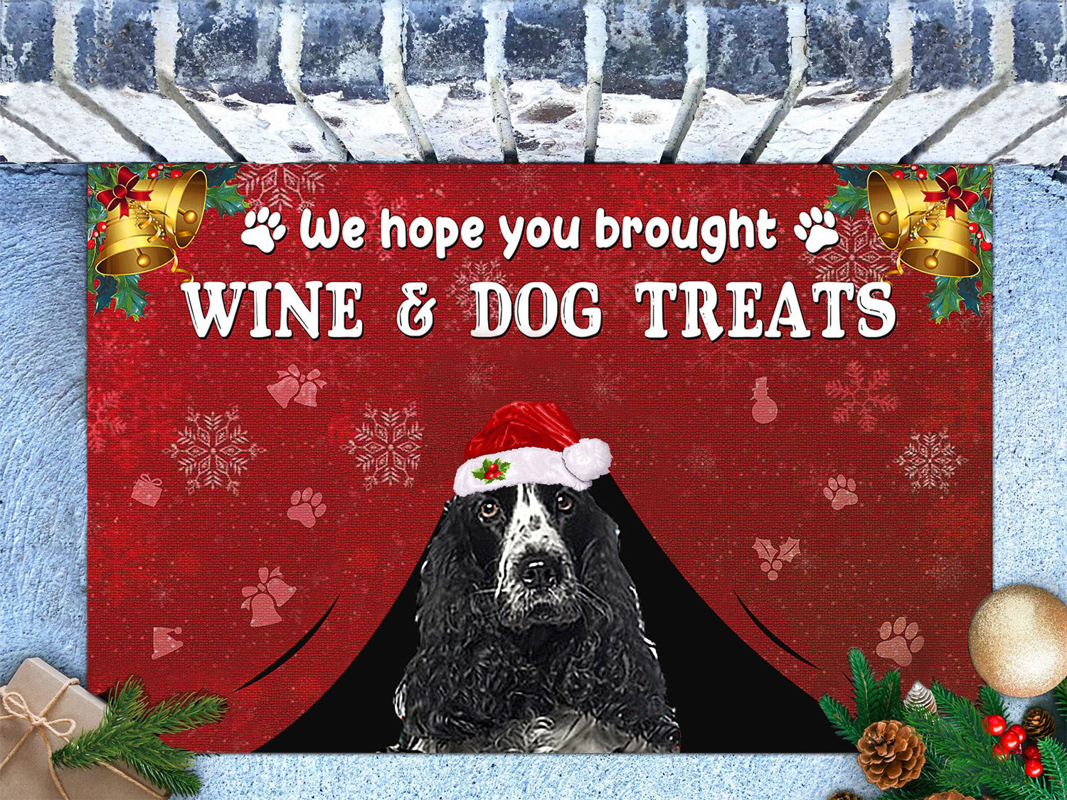 Cocker Spaniel Wine & Dog Treats Christmas Doormat