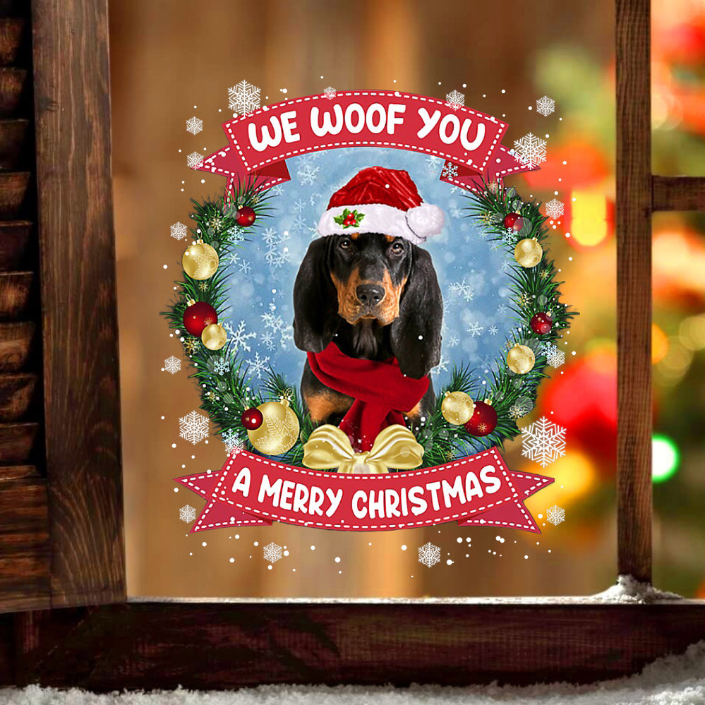 Coonhound We Woof You Christmas Sticker