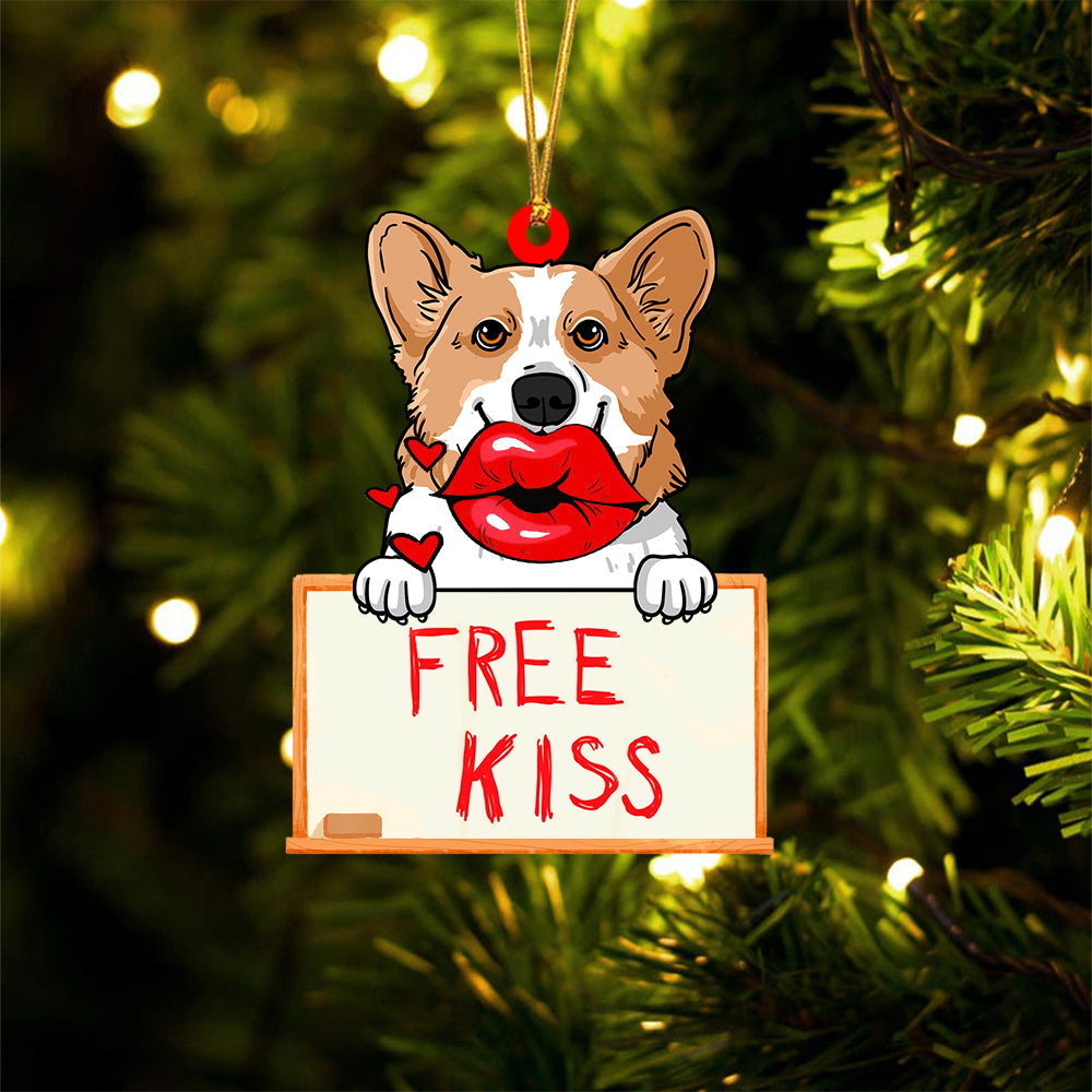 Corgi Free Kiss Christmas Ornament