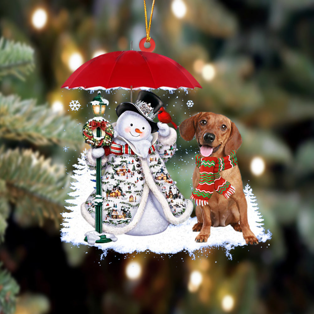 Dachshund With Snowman Christmas Ornament