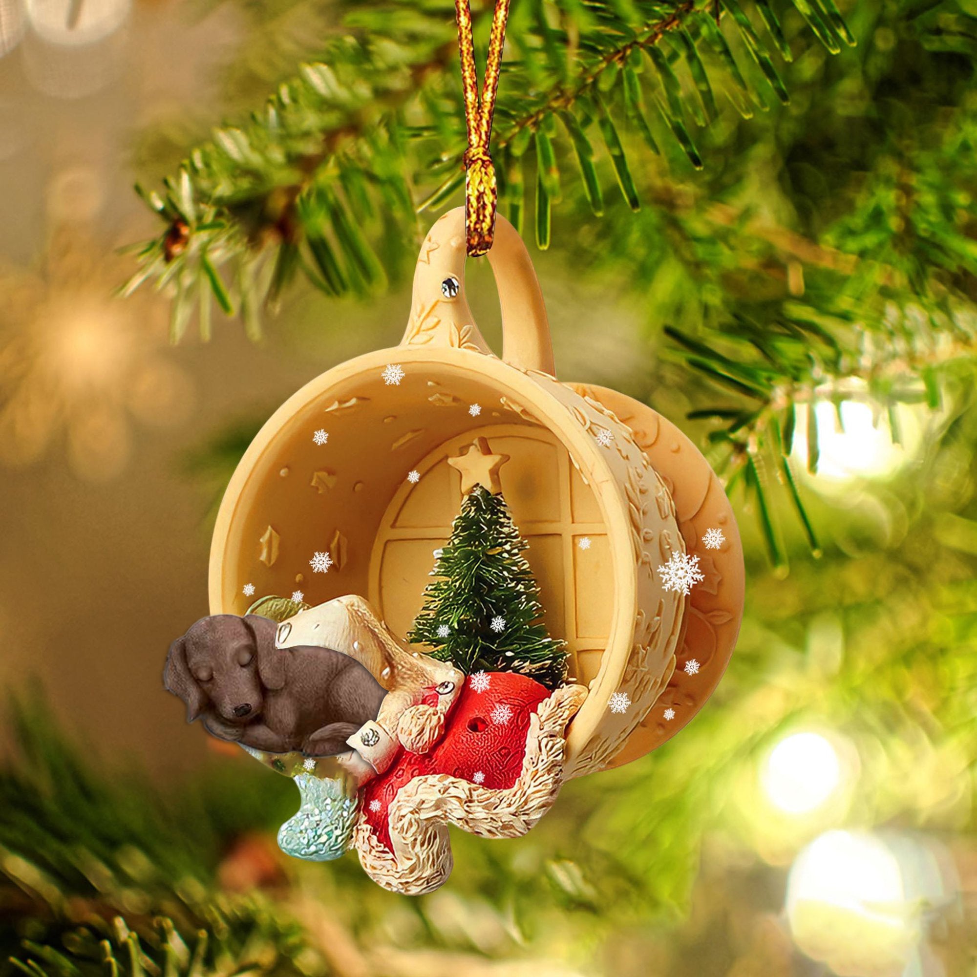 Dachshund Sleeping In A Cup Christmas Ornament