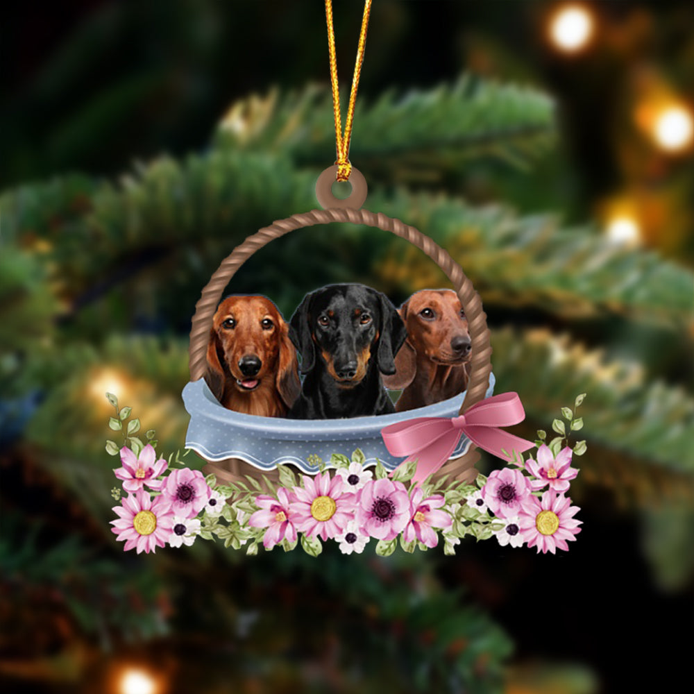 Dachshund Dogs In The Basket Ornament