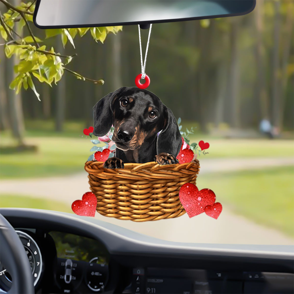 Dachshund With Rose & Heart Ornament