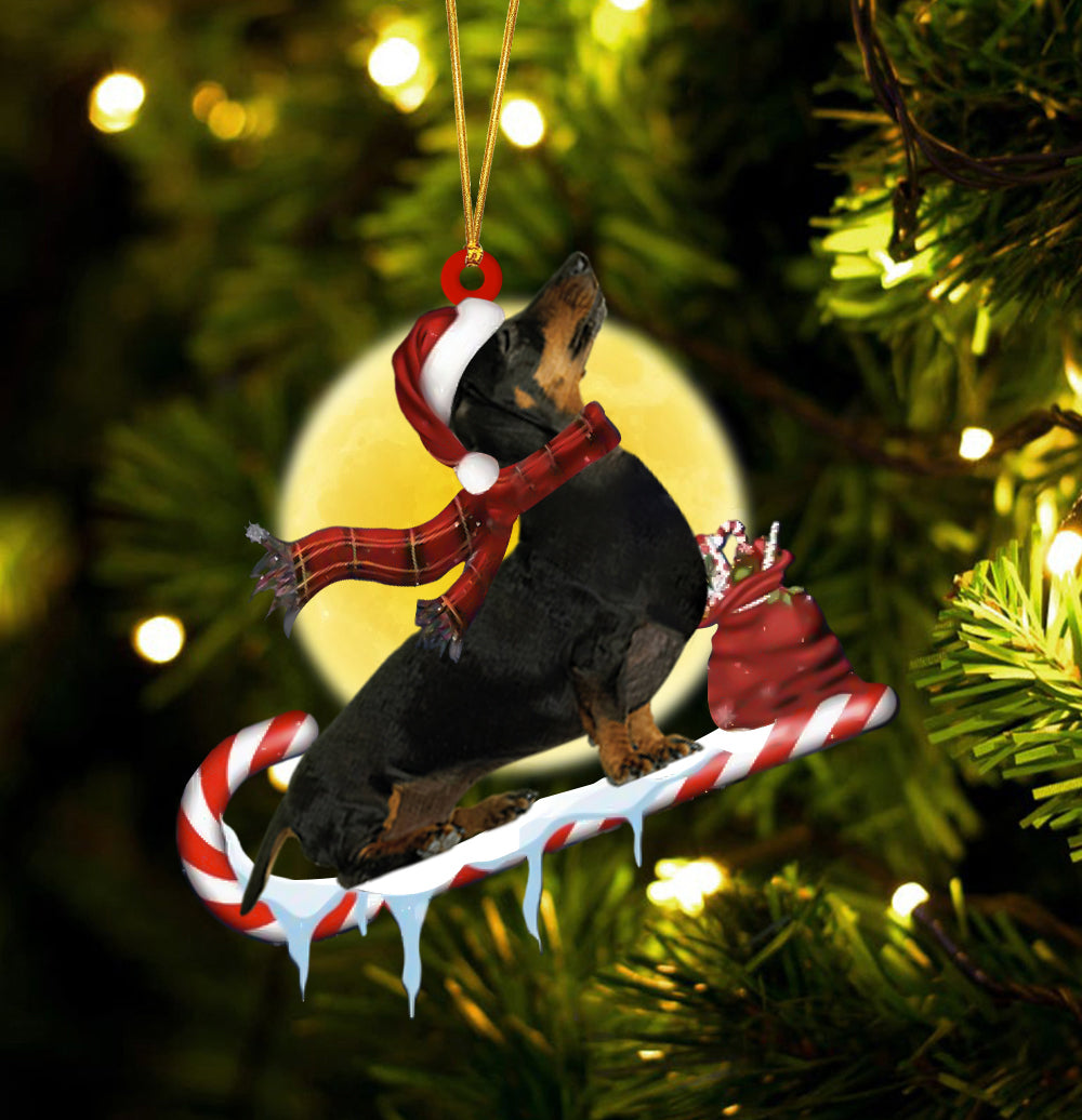 Dachshund On The Candy Cane Christmas Ornament