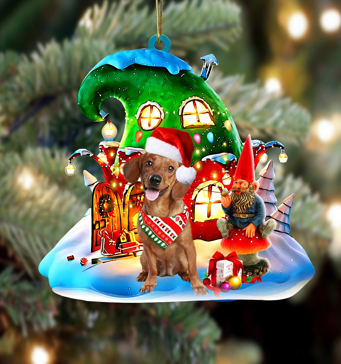Dachshund With Rudolph's House Christmas Ornament