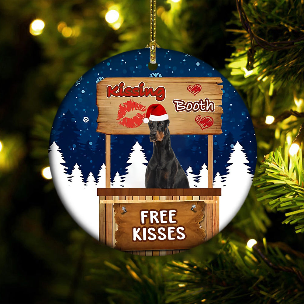 Doberman Spaniel Kissing Booth Christmas Ornament (porcelain)