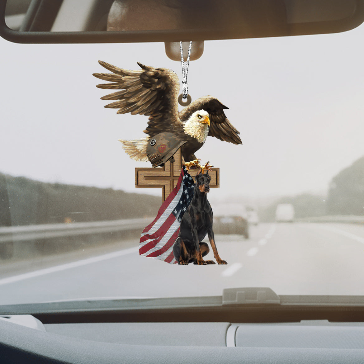 Doberman And Eagle American Flag Ornament