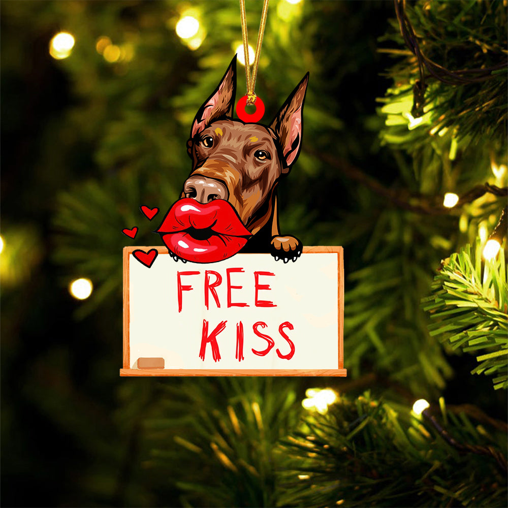Doberman Free Kiss Christmas Ornament