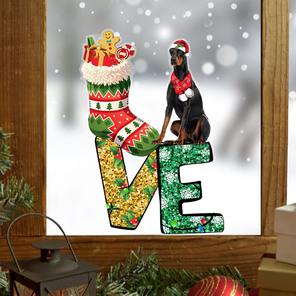 Dobermann LOVE Christmas Stocking Sticker