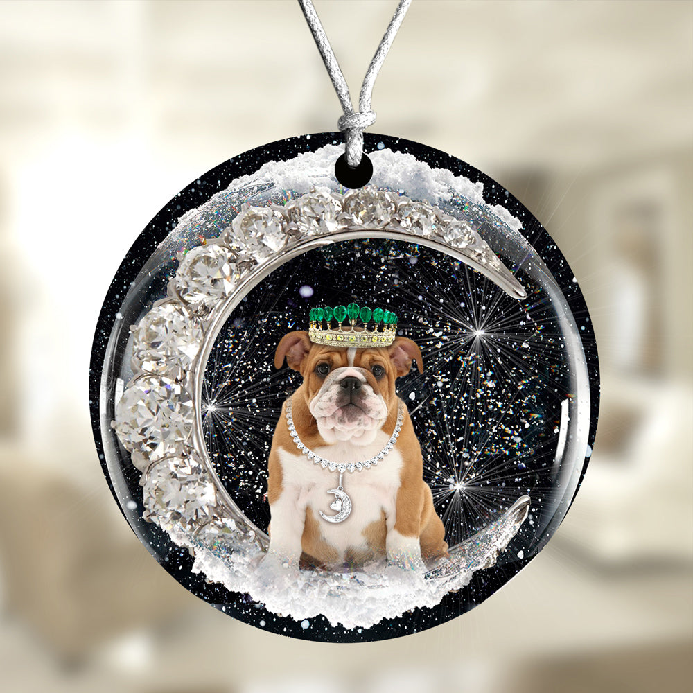 English-Bulldog With Crown Diamond Ornament (porcelain)
