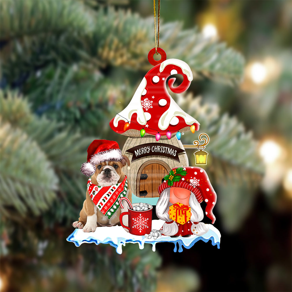 English-Bulldog With Mushroom House Christmas Ornament