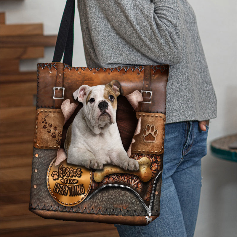 English Bulldog With Bone Retro Tote Bag