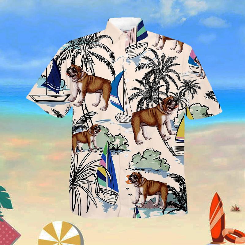 English Bulldog Summer Beach Hawaiian Shirt