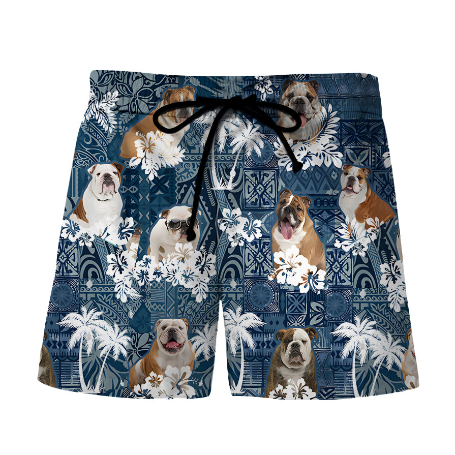 English Bulldog Beach Hawaiian Shorts