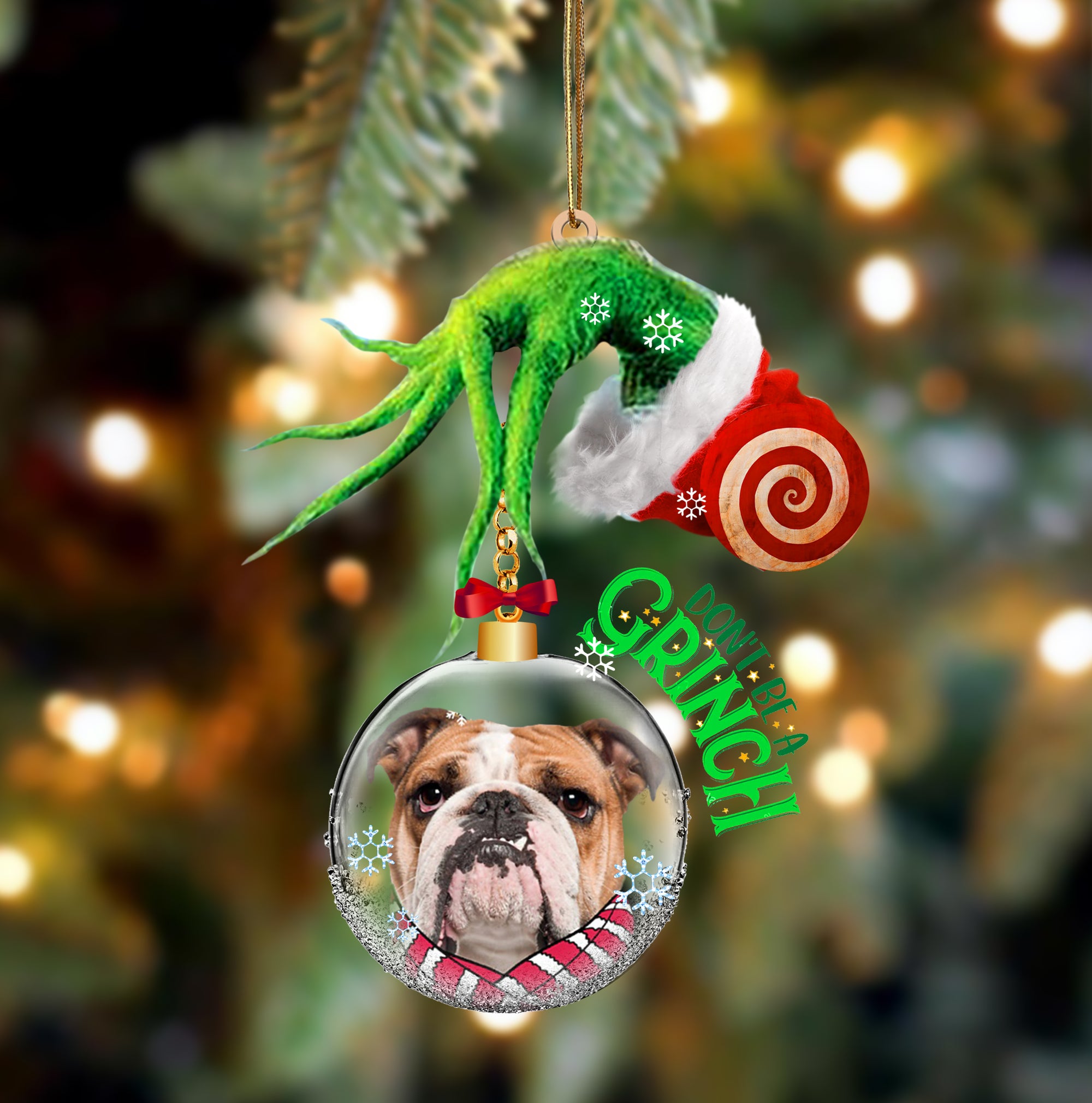 English Bulldog Don't Be A Grinch Christmas Ornament
