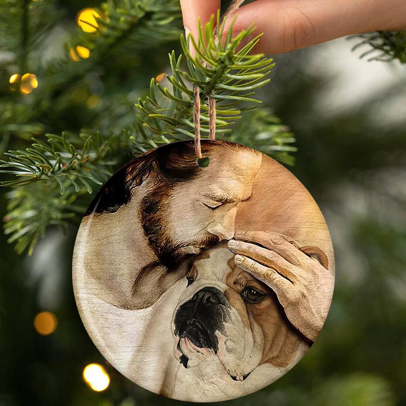English Bulldog With Jesus Porcelain/Ceramic Ornament