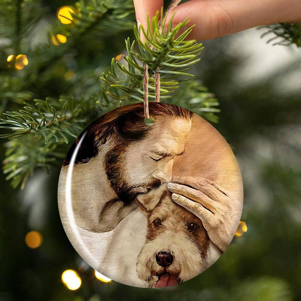 Fox Terrier With Jesus Porcelain/Ceramic Ornament