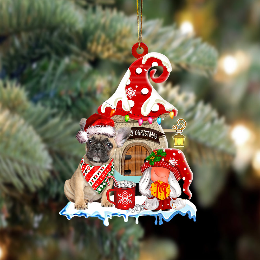 French-Bulldog With Mushroom House Christmas Ornament