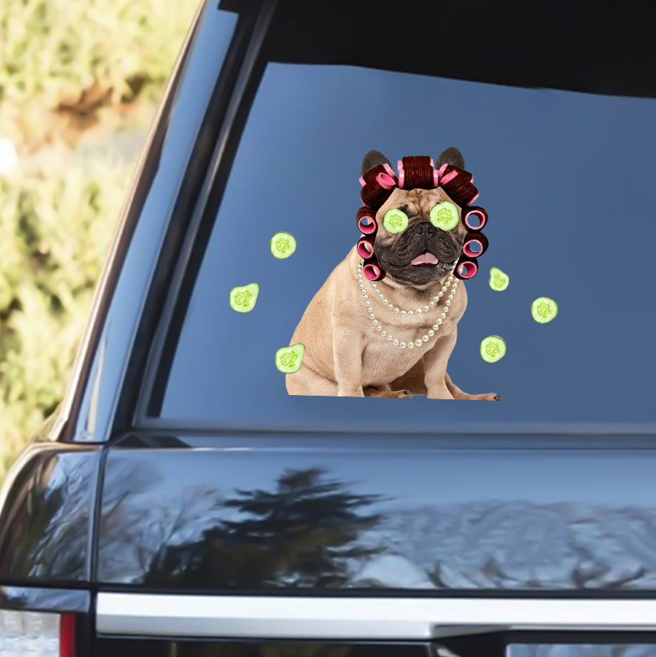 French Bulldog With Hair Curler Funny Sticker