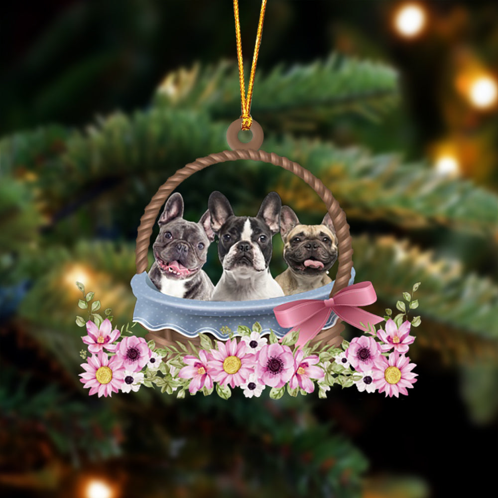 French Bulldog Dogs In The Basket Ornament