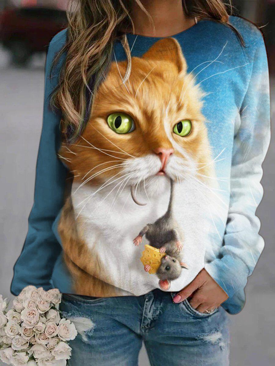 Cute Cat Print Sweater