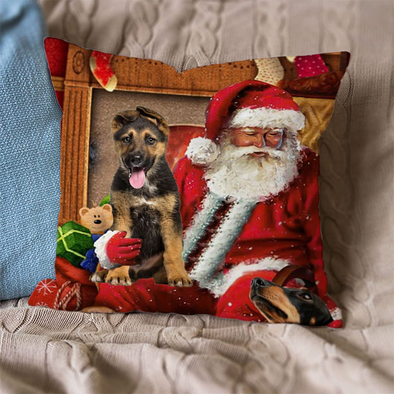 German Shepherd With Santa Pillowcase