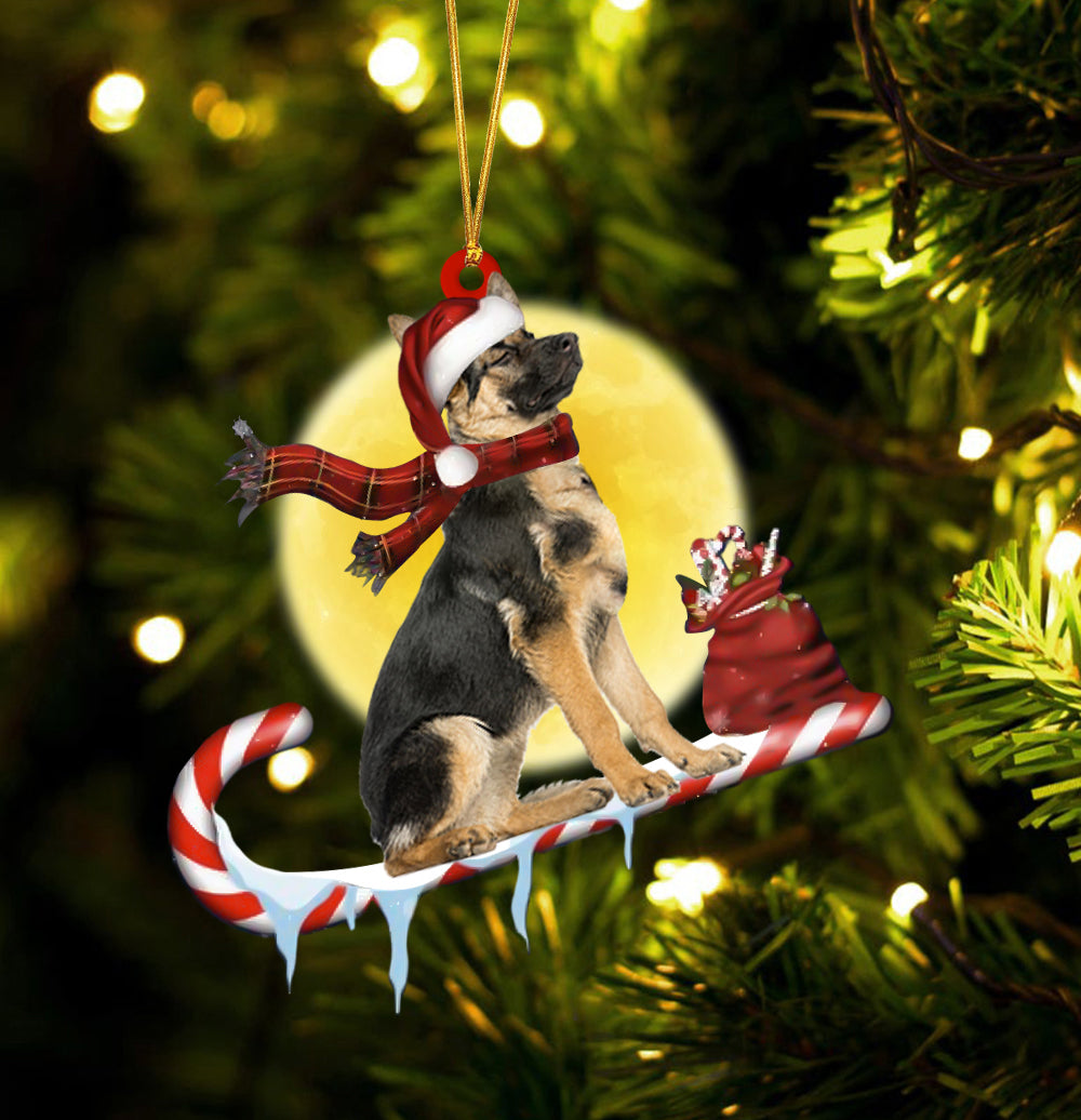 German-Shepherd On The Candy Cane Christmas Ornament