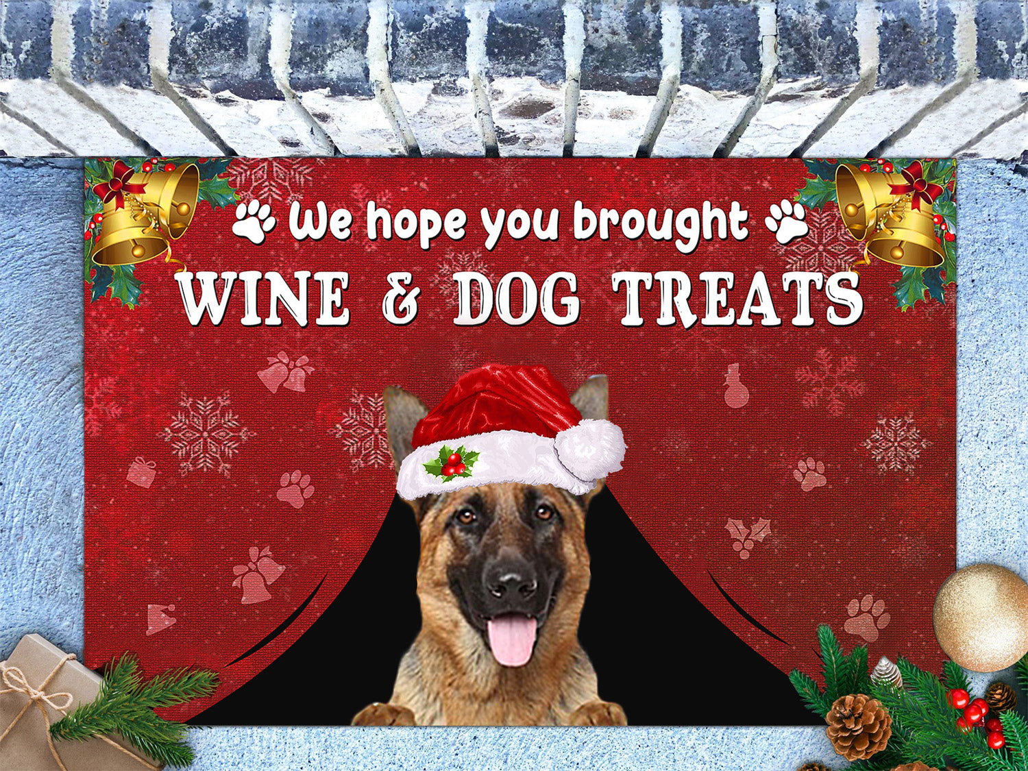 German Shepherd Wine & Dog Treats Christmas Doormat