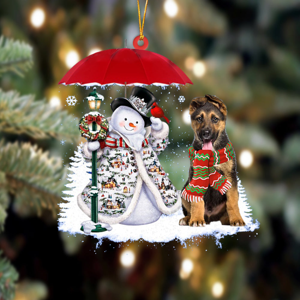 German Shepherd With Snowman Christmas Ornament