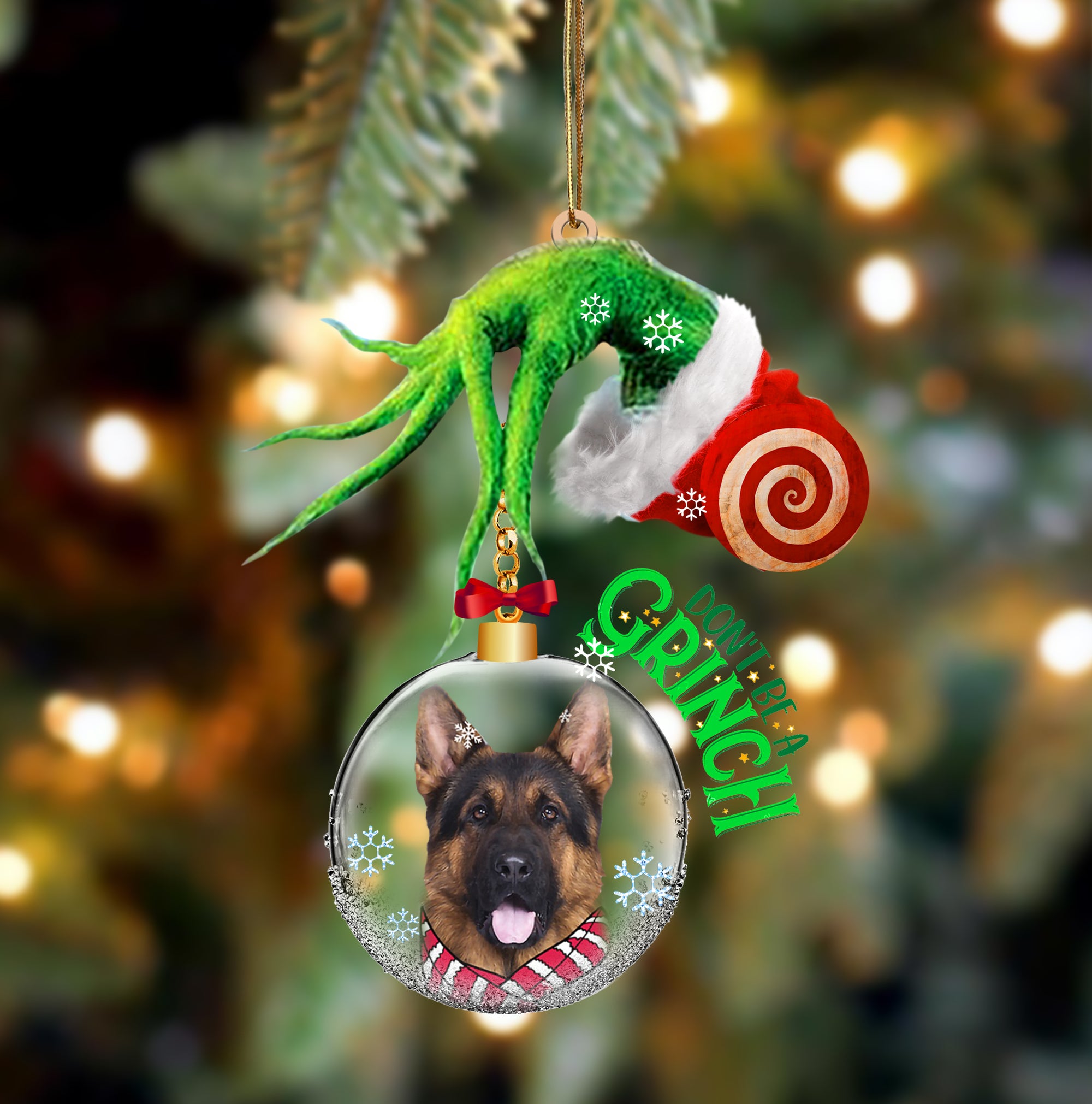 German Shepherd Don't Be A Grinch Christmas Ornament