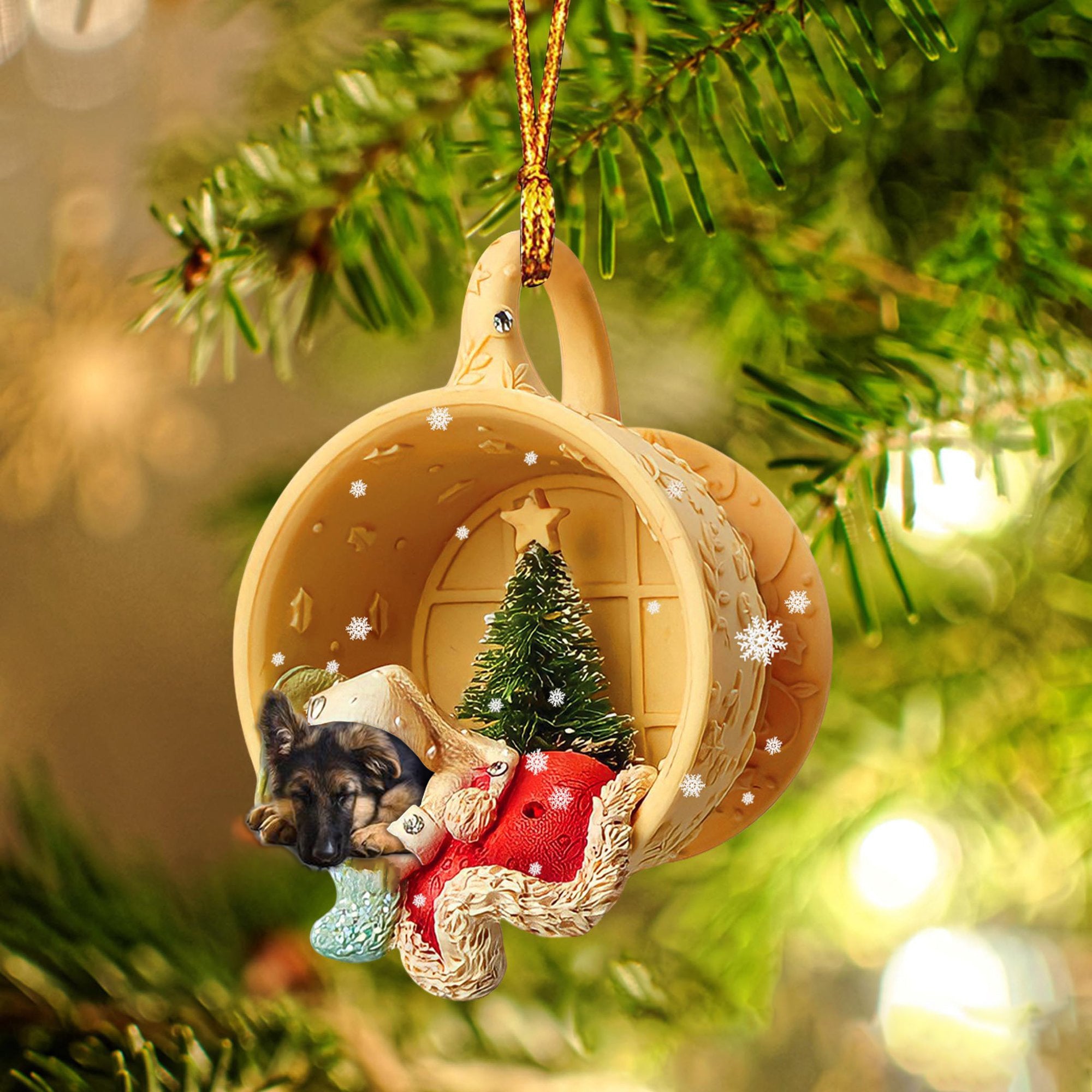 German Shepherd Sleeping In A Cup Christmas Ornament