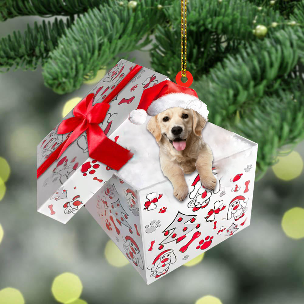 Golden-Retriever In Gift Box Christmas Ornament
